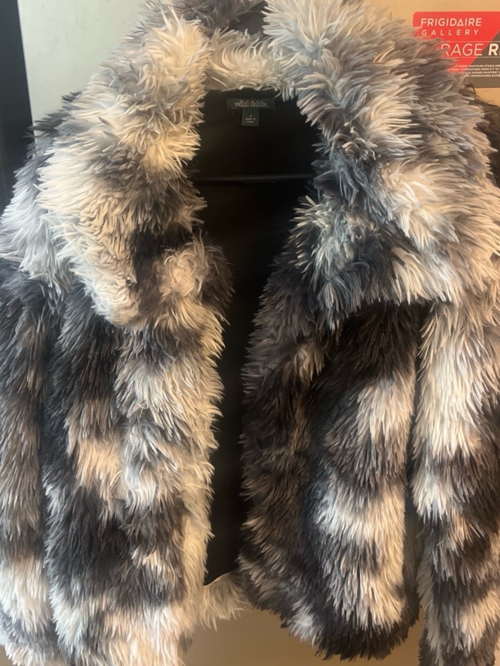 wild fable Two-Tone Faux Fur Cropped Jacket in Black and Gray